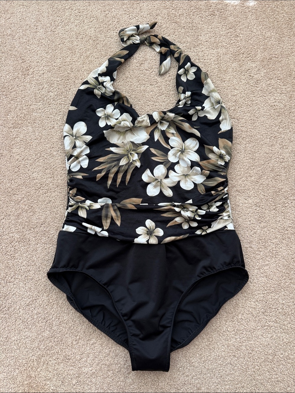 Miraclesuit Underwire Halter Tie Black Floral Halter One Piece Swimsuit Size 16
